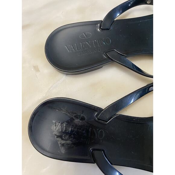 Valentino Womens Black Jelly Rockstud Bow Flip Flop Sandals sz 38 us 7.5 - Picture 4 of 6